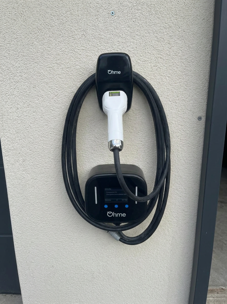 Ohme Home Pro EV charger installed on a brick wall